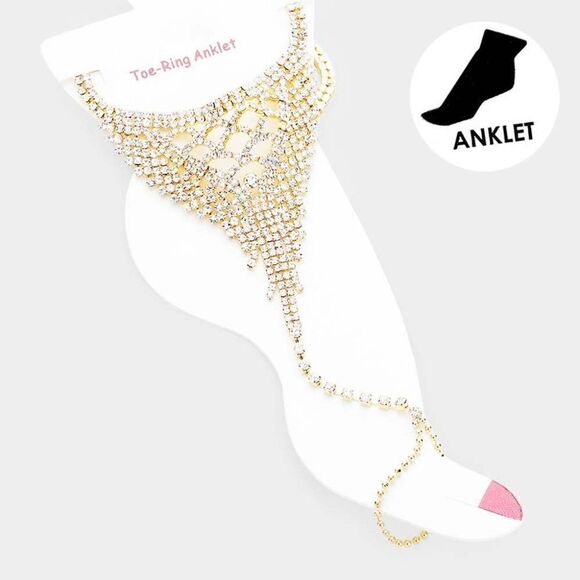 Anklet Clear Rhinestone Gold Net Toe Ring - Picture 4 of 6